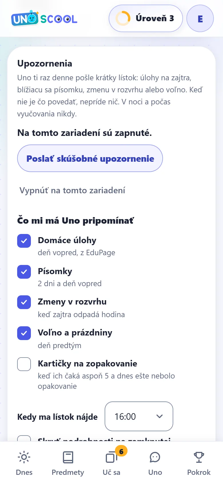 Upozornění: co a kdy má Uno připomínat