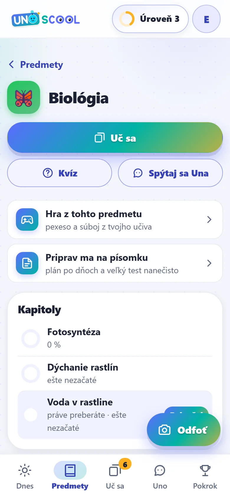 Předmět s kapitolami z nahrané učebnice