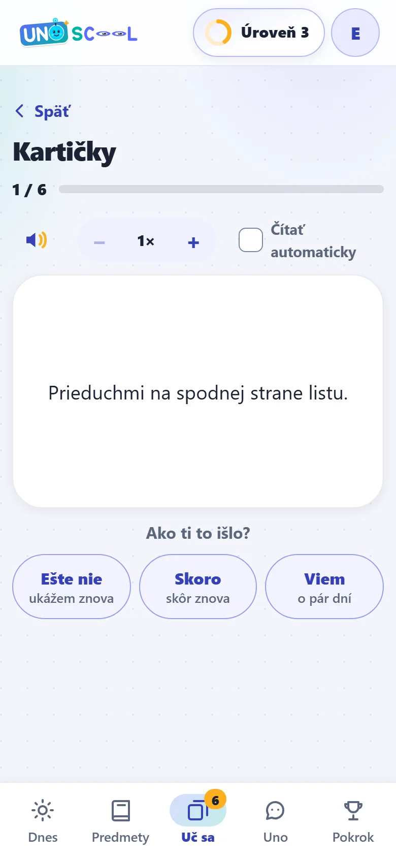 Kartička se třemi hodnoceními