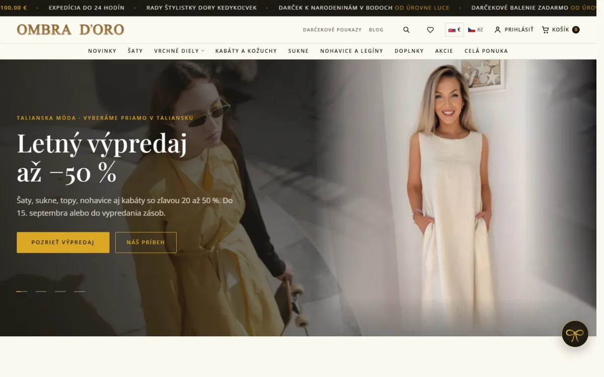 Vlastní e-shop módní značky pro dva trhy, naživo na ombradoro.sk.
