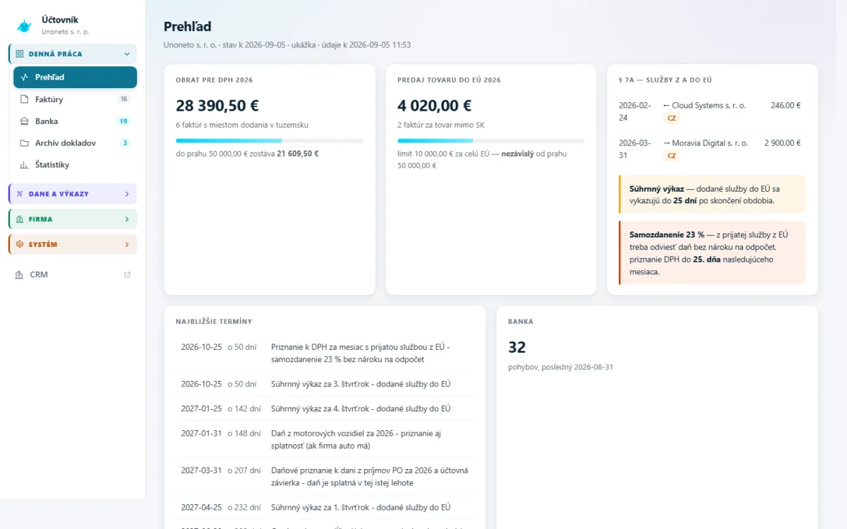 Průběžně počítaná daň, obrat pro DPH a registr podání s termíny.